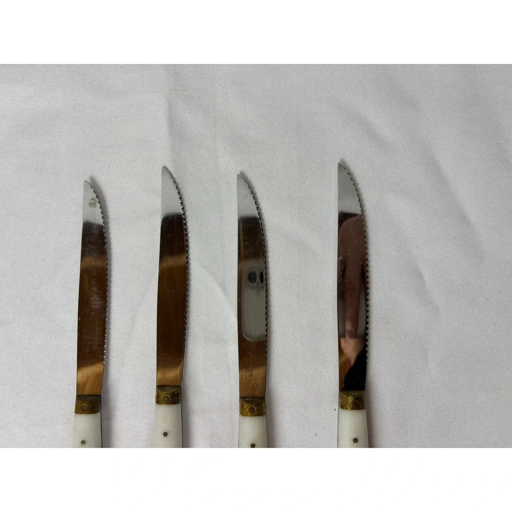 Vintage French Steak Knives Set of 4 Serrated Stainless Steel Cream Handles‎